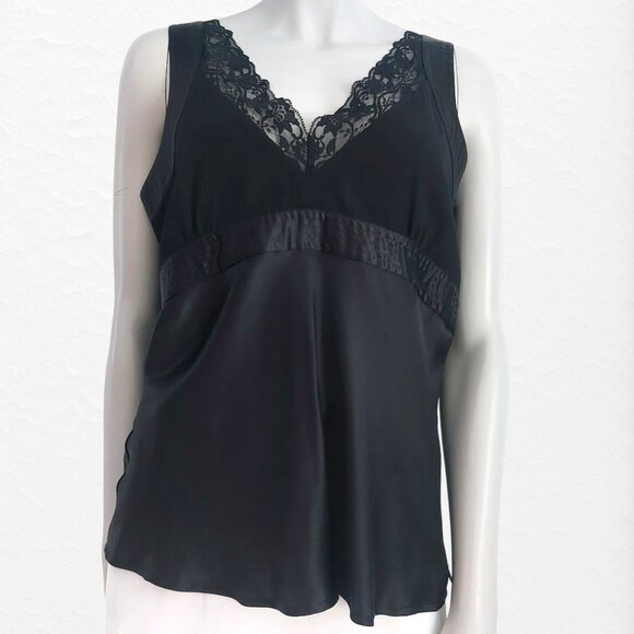 OLD NAVY Y2K Black Lace Trim Camisole Tank Large Vintage Silk Romantic Layering - Picture 15 of 16